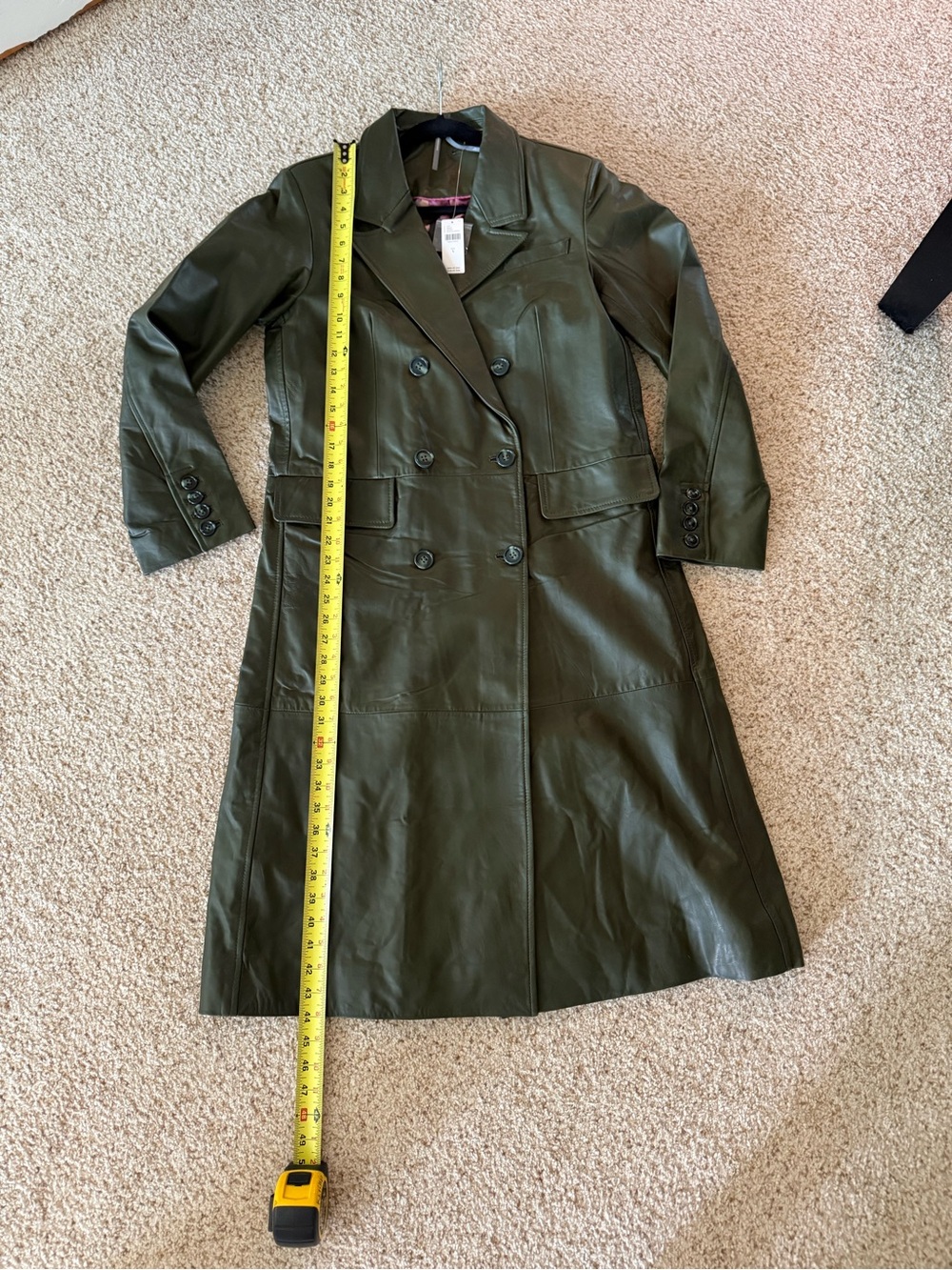 NWT $698 Anthroplogie Leather Green Trenchcoat - Picture 13 of 13